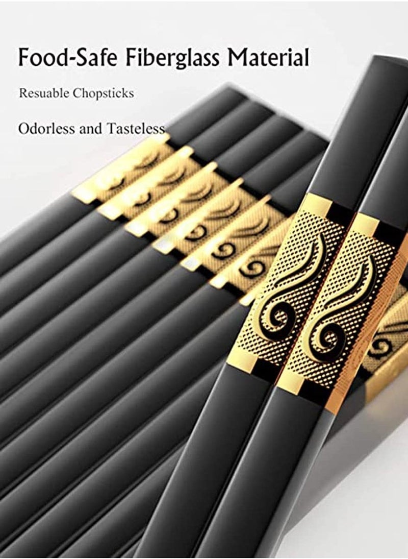 10 Pairs Reusable Chopsticks Dishwasher Safe, Fiberglass Chop Sticks Multipack Metal Japanese Korean Chopsticks for Food, BPA-Free, Safe, Gift, Smooth Touch, Black and Gold - Image 5