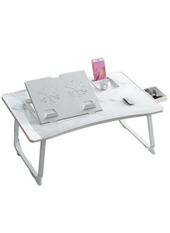 Laptop Bed Tray Table, Adjustable Laptop Stand with Removable Stopper, Portable Lap Desks with Foldable Legs, Notebook Stand Breakfast Reading Desk for Sofa Couch One+ Silicone Reinforced Table Legs + Drawer