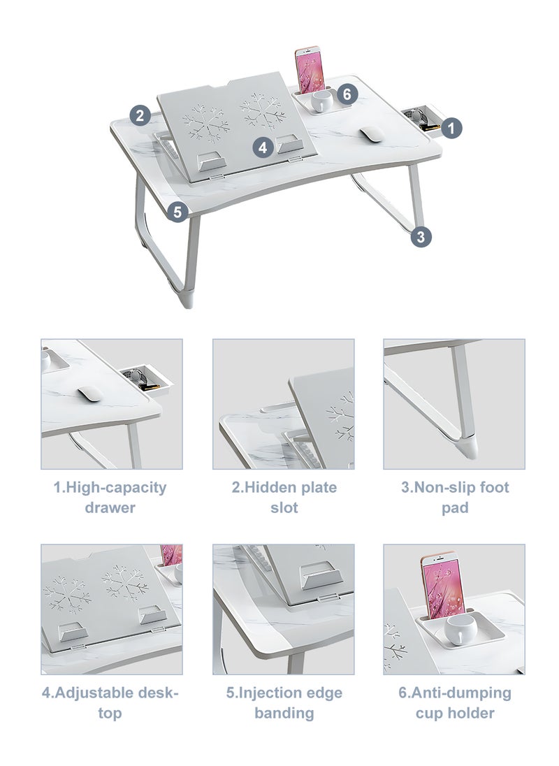 Kidle - Laptop Bed Tray Table, Adjustable Laptop Stand with Removable Stopper, Portable Lap Desks with Foldable Legs, Notebook Stand Breakfast Reading Desk for Sofa Couch One+ Silicone Reinforced Table Legs + Drawer - Image 1