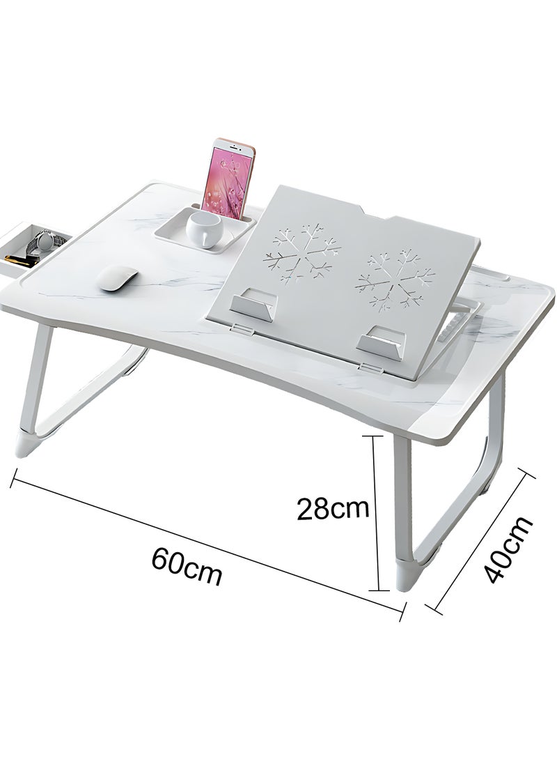 Kidle - Laptop Bed Tray Table, Adjustable Laptop Stand with Removable Stopper, Portable Lap Desks with Foldable Legs, Notebook Stand Breakfast Reading Desk for Sofa Couch One+ Silicone Reinforced Table Legs + Drawer - Image 1