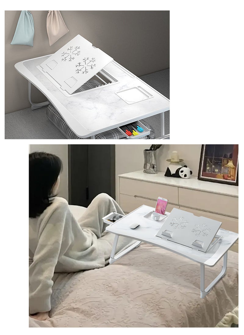 Kidle - Laptop Bed Tray Table, Adjustable Laptop Stand with Removable Stopper, Portable Lap Desks with Foldable Legs, Notebook Stand Breakfast Reading Desk for Sofa Couch One+ Silicone Reinforced Table Legs + Drawer - Image 1