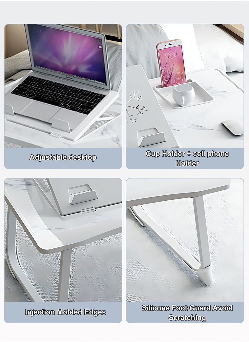 Kidle - Laptop Bed Tray Table, Adjustable Laptop Stand with Removable Stopper, Portable Lap Desks with Foldable Legs, Notebook Stand Breakfast Reading Desk for Sofa Couch One+ Silicone Reinforced Table Legs + Drawer - Image 1
