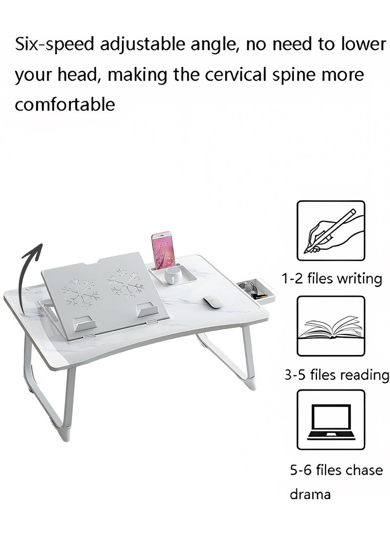 Kidle - Laptop Bed Tray Table, Adjustable Laptop Stand with Removable Stopper, Portable Lap Desks with Foldable Legs, Notebook Stand Breakfast Reading Desk for Sofa Couch One+ Silicone Reinforced Table Legs + Drawer - Image 1