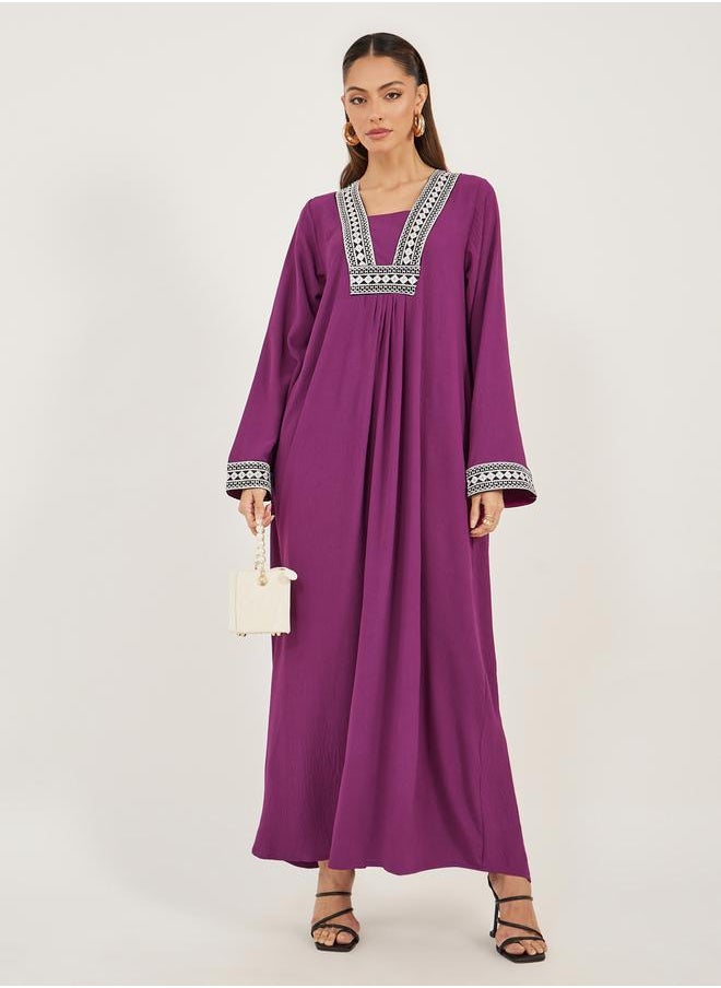 Styli - Embroidered Gathered A-Line Jalabiya - Image 1
