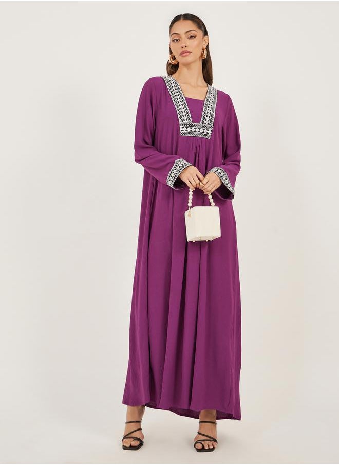 Styli - Embroidered Gathered A-Line Jalabiya - Image 1