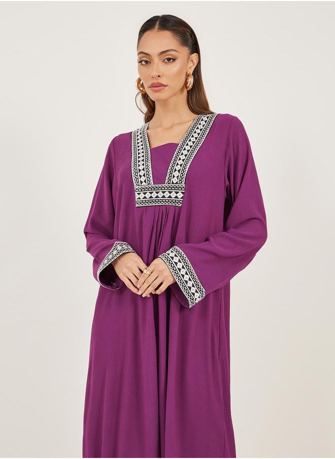 Styli - Embroidered Gathered A-Line Jalabiya - Image 1