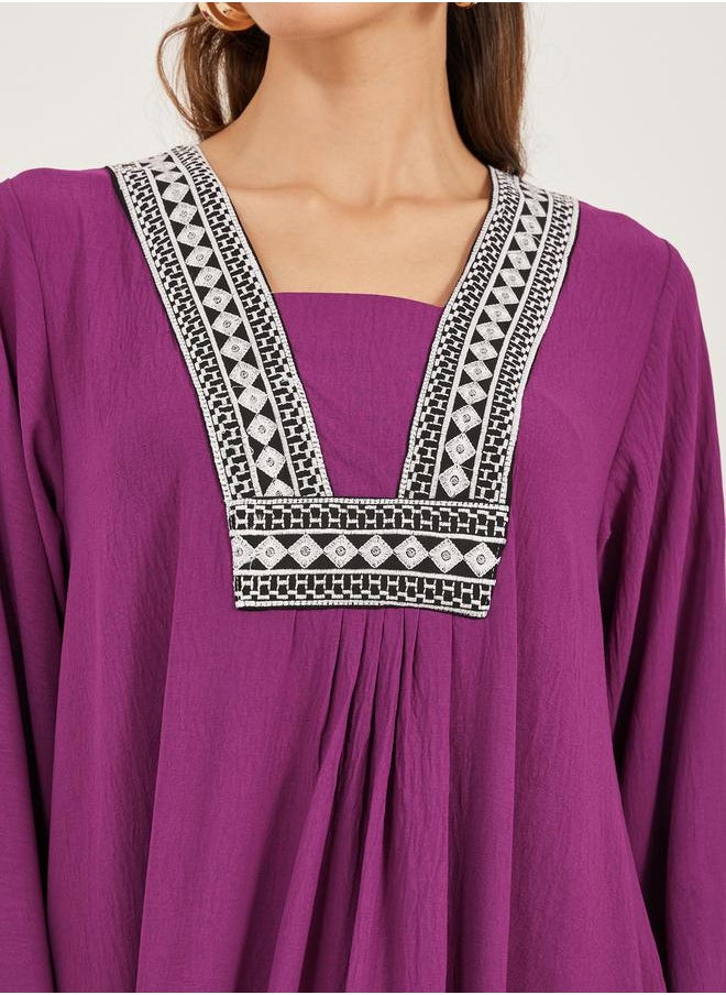 Styli - Embroidered Gathered A-Line Jalabiya - Image 1
