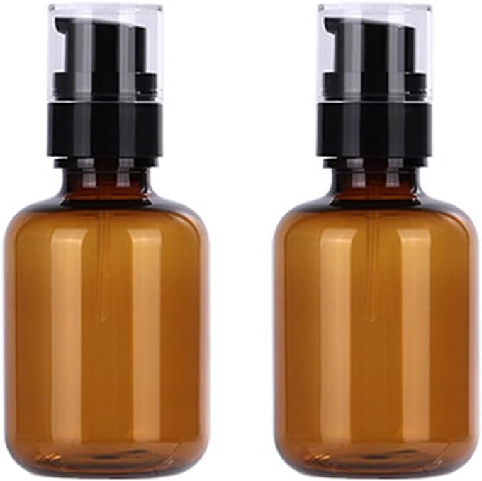 2Pcs 120Ml/4oz Empty Amber Plastic Lotion Pump Bottles with Black Pump Travel Bottles for Toiletries Refillable Makeup Cosmetic Soap Dispenser Container for Cream Shampoo Essential Oil