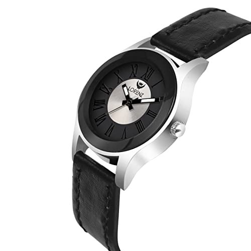 LORENZ Combo Of Two Tone Dial Analog Couple Watch, Black Leather For Men & Women's | Am-11A - Image 4