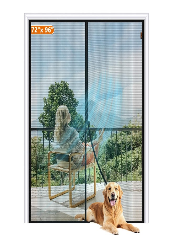 MAGZO Magnetic Screen Door Fit Door Size 72 x 96 Inch, Screen Size 74" x 97" Strong Magnet French Style Mesh, Heavy Duty Fiberglass Mesh with Hook & Loop for Sliding Entrance, Gray - Image 1