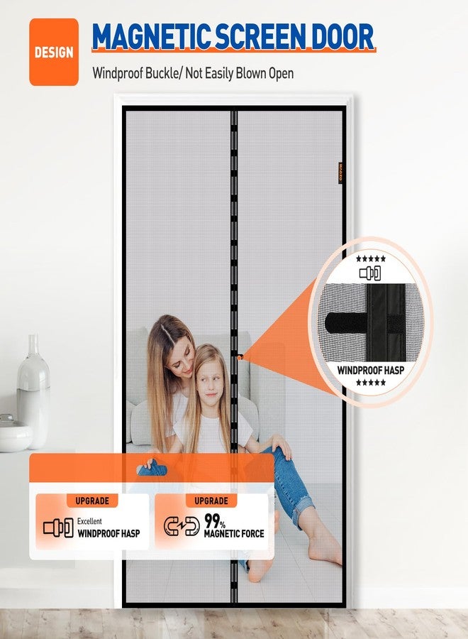 MAGZO Magnetic Screen Door Fit Door Size 72 x 96 Inch, Screen Size 74" x 97" Strong Magnet French Style Mesh, Heavy Duty Fiberglass Mesh with Hook & Loop for Sliding Entrance, Gray - Image 4