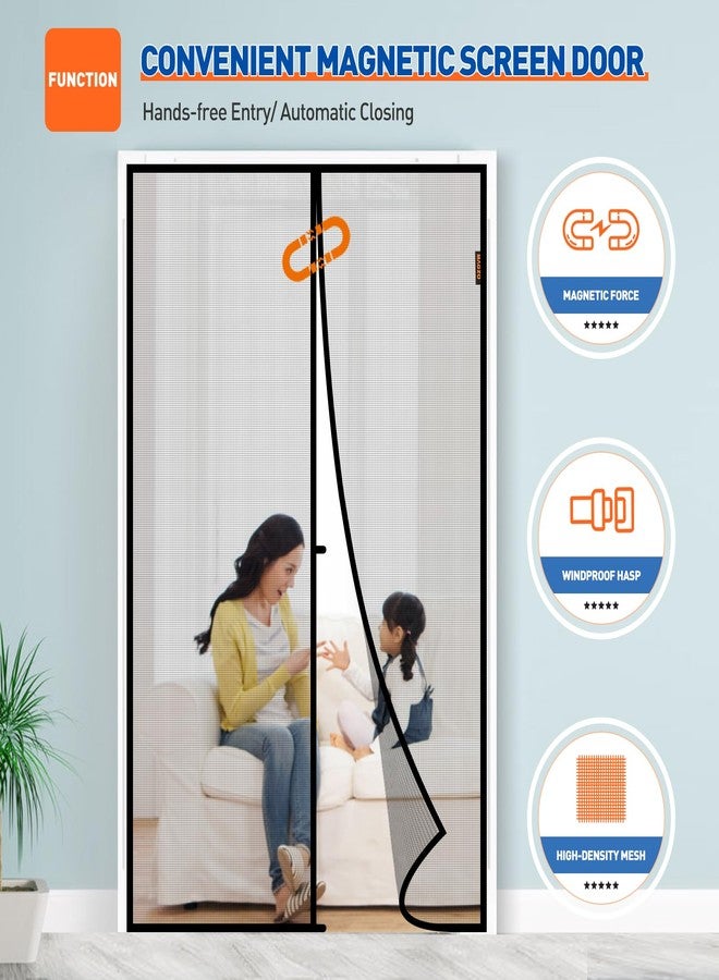 MAGZO Magnetic Screen Door Fit Door Size 72 x 96 Inch, Screen Size 74" x 97" Strong Magnet French Style Mesh, Heavy Duty Fiberglass Mesh with Hook & Loop for Sliding Entrance, Gray - Image 5