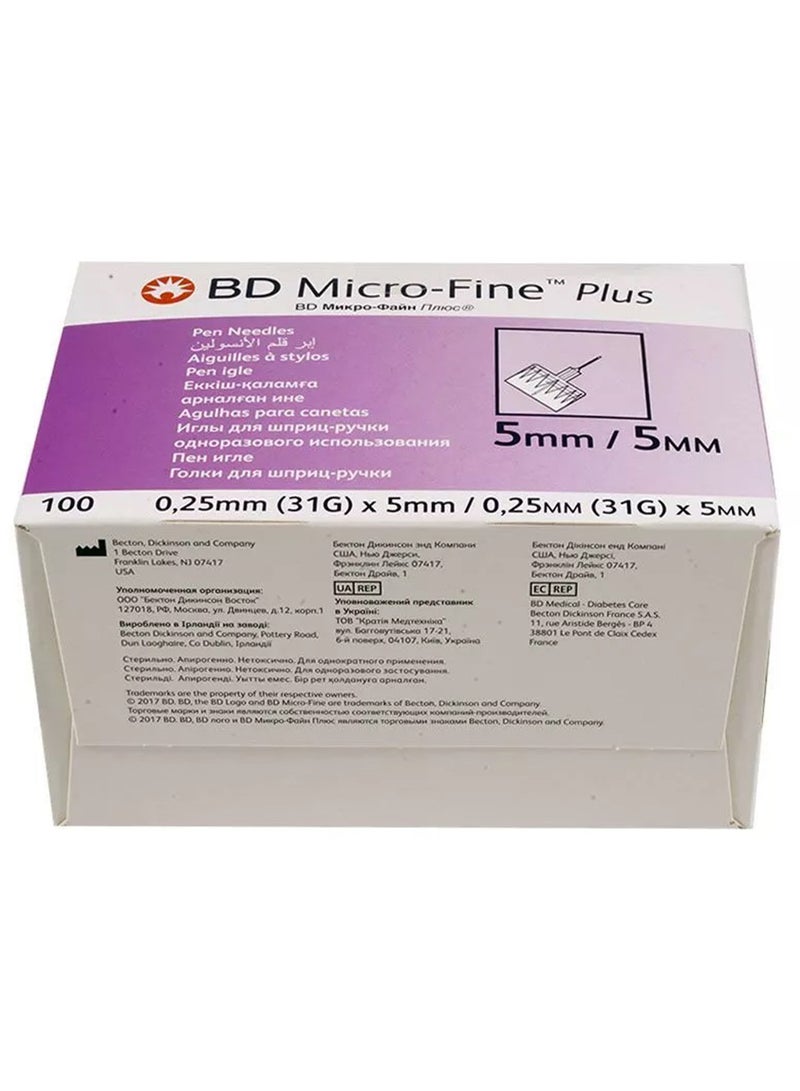 Micro-Fine Plus Insulin Pen Needles 31G X 5 Mm 100'S
