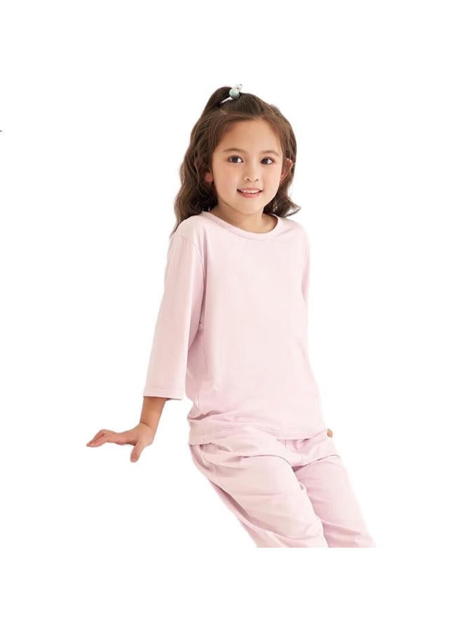 THREEGUN Sanqiang Children'S Clothing, Cool Modal Children'S Short-Sleeve And Shorts Loungewear Set For Boys And Girls, Light Pink, Size 110 - Image 3