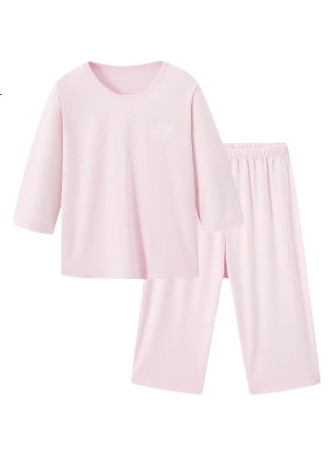 THREEGUN Sanqiang Children'S Clothing, Cool Modal Children'S Short-Sleeve And Shorts Loungewear Set For Boys And Girls, Light Pink, Size 110 - Image 2