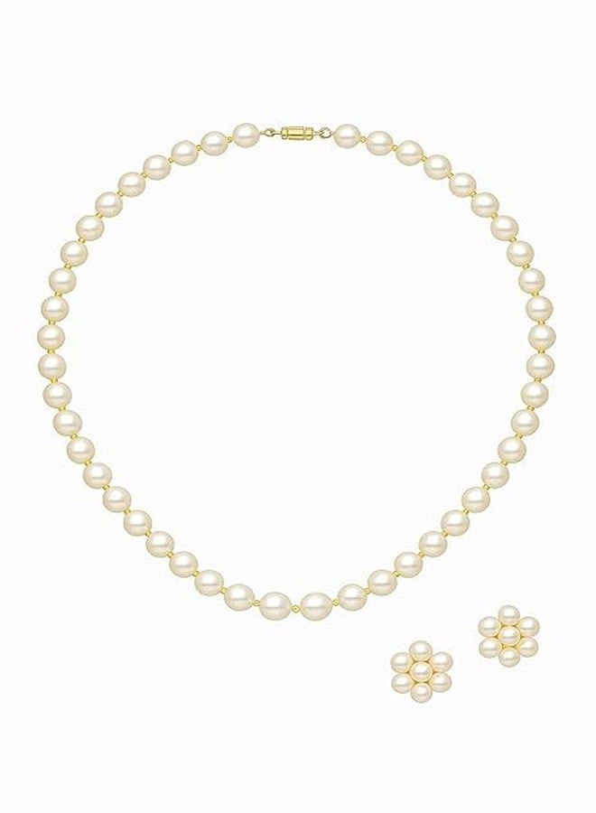 Cart Log طقم عقد وأقراط من اللؤلؤ الأبيض الكلاسيكي للنساء من كارت لوغ | عقد تشوكر كلاسيكي دائري من اللؤلؤ الصناعي | عقد تشوكر من اللؤلؤ للفتيات والسيدات | مجوهرات للعرائس والحفلات والارتداء اليومي - Image 1