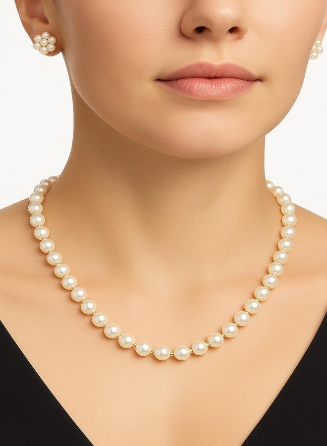 Cart Log طقم عقد وأقراط من اللؤلؤ الأبيض الكلاسيكي للنساء من كارت لوغ | عقد تشوكر كلاسيكي دائري من اللؤلؤ الصناعي | عقد تشوكر من اللؤلؤ للفتيات والسيدات | مجوهرات للعرائس والحفلات والارتداء اليومي - Image 3