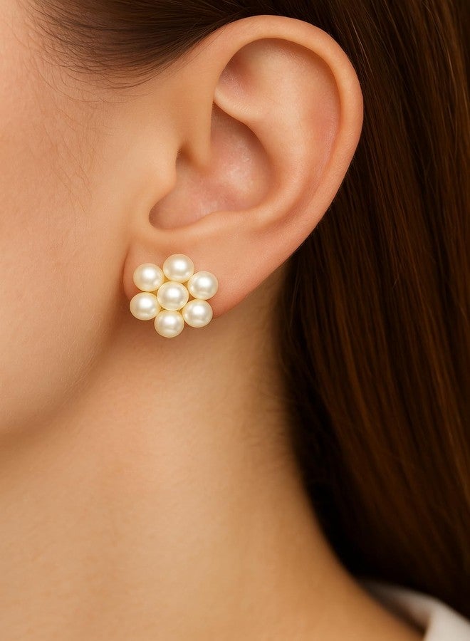 Cart Log طقم عقد وأقراط من اللؤلؤ الأبيض الكلاسيكي للنساء من كارت لوغ | عقد تشوكر كلاسيكي دائري من اللؤلؤ الصناعي | عقد تشوكر من اللؤلؤ للفتيات والسيدات | مجوهرات للعرائس والحفلات والارتداء اليومي - Image 4