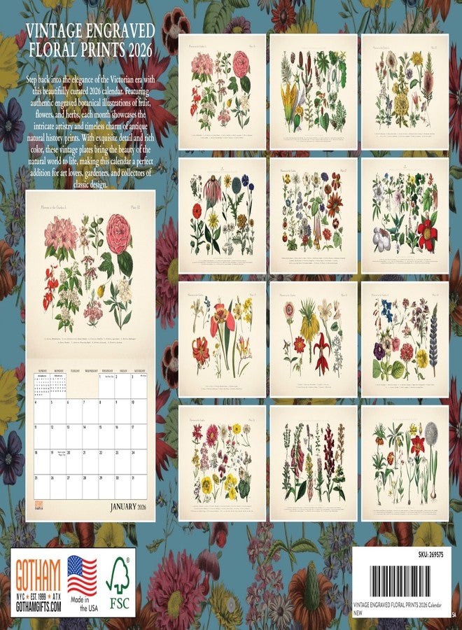 Poster Foundry تقويم شهري جداري عتيق محفور عليه رسومات زهور نباتية لعام 2026 - Image 2