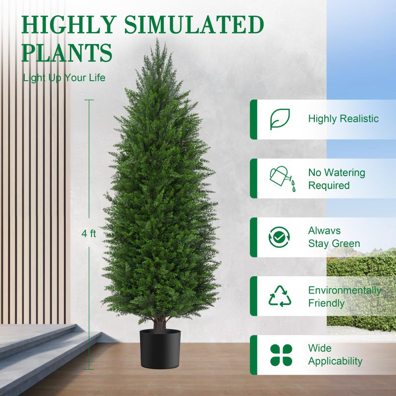 AOKIIE 4FT Artificial Topiary Cedar Plants Outdoor, Faux Pine Trees UV Resistant and Potted, 48 Inch Tall Fake Shrubs Evergreen for Front Porch Decor Set of 2 - Image 2