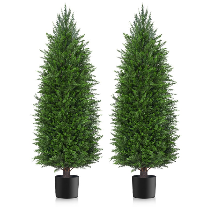 AOKIIE 4FT Artificial Topiary Cedar Plants Outdoor, Faux Pine Trees UV Resistant and Potted, 48 Inch Tall Fake Shrubs Evergreen for Front Porch Decor Set of 2 - Image 1