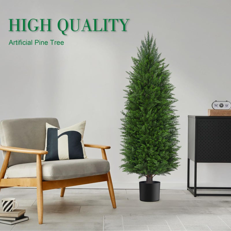 AOKIIE 4FT Artificial Topiary Cedar Plants Outdoor, Faux Pine Trees UV Resistant and Potted, 48 Inch Tall Fake Shrubs Evergreen for Front Porch Decor Set of 2 - Image 4