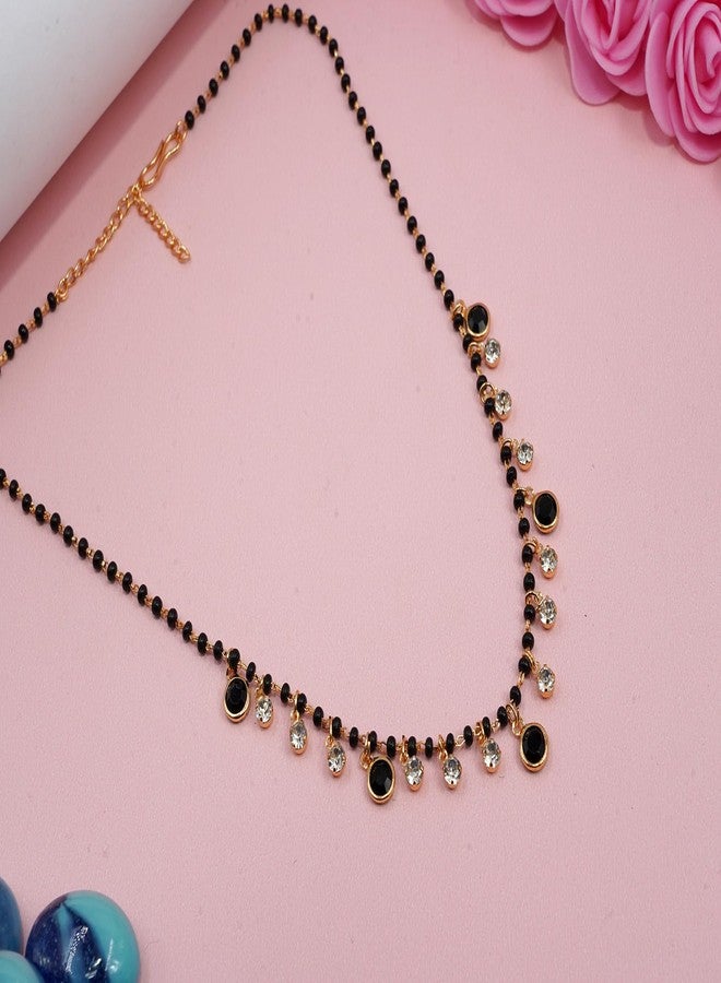 JHB Black Stone Black Bead Chain Short Mangalsutra Tanmaniya Necklaces For Women - Image 2