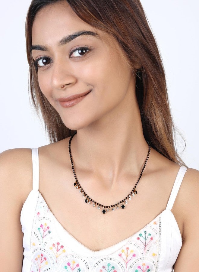 JHB Black Stone Black Bead Chain Short Mangalsutra Tanmaniya Necklaces For Women - Image 5