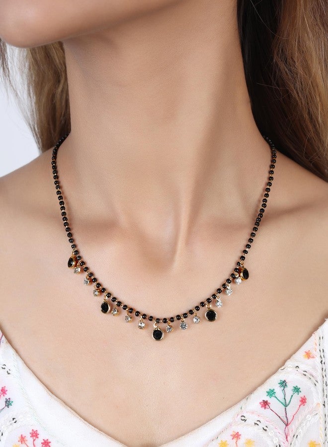 JHB Black Stone Black Bead Chain Short Mangalsutra Tanmaniya Necklaces For Women - Image 3