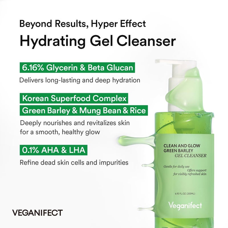 VEGANIFECT Hydrating Gel Face Wash, Citric Acid + LHA + Glycerin + Beta Glucan, Gentle Cleanser, Oil Free, Sensitive Skin, Dehydrated Skin, Korean Skin Care, Big Size (205ml/6.93 fl oz) - Image 5