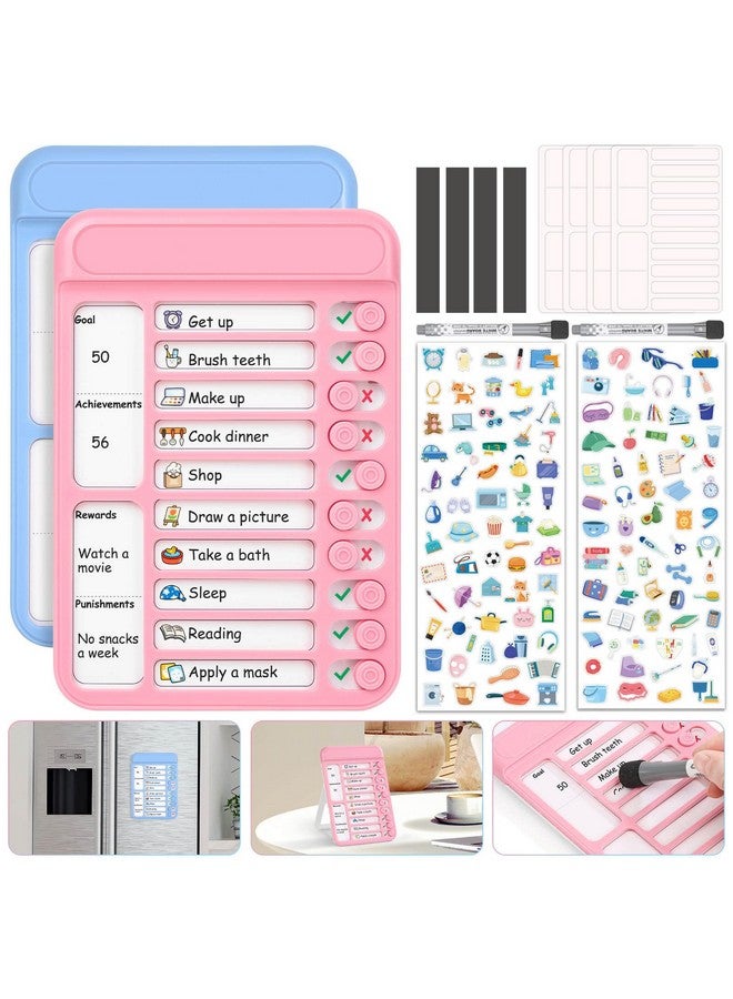 Audab 2Pcs Dry Erase Chore Chart For Kids, Magnetic Checklist Board, My Chores Slider Chart To Do List Board, Routine Chart Schedule Board Task Tracker For Home Refrigerator, Wall, Desk (Blue & Pink) - Image 1