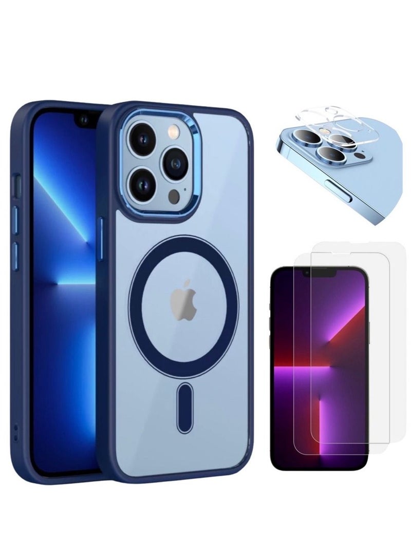 3in1 Magsafe Blue Cover And 2 Piece Tempered Glass Screen Protector With Camera Lens Protector For Apple Iphone 14Pro - Image 1