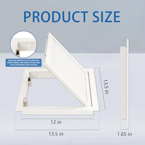 Crezone 135 x 135 inch Access Doors Access Panel for Drywall with PushButton Switch Access Panel with Vent Aluminum Alloy White Good Ventilation Inside Dimensions 12 x 12 inch - Image 3