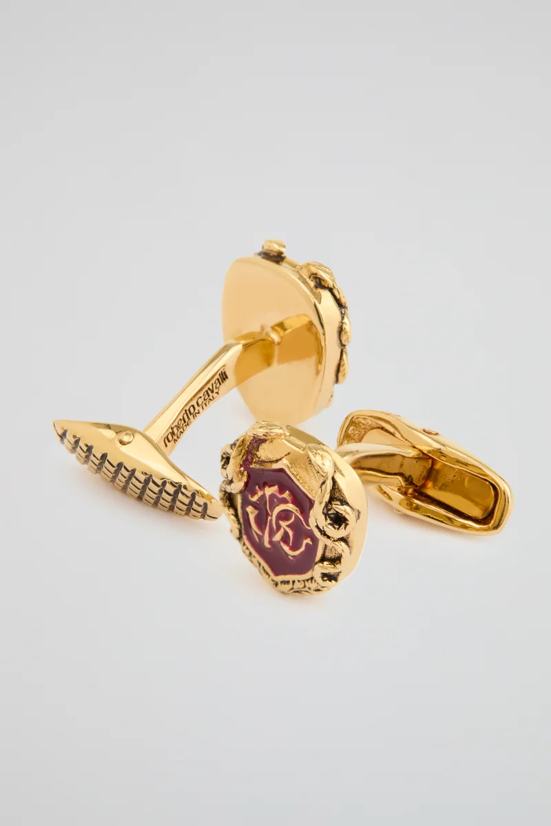 روبرتو كافالي Roberto Cavalli Gold Crest Logo Cufflinks
