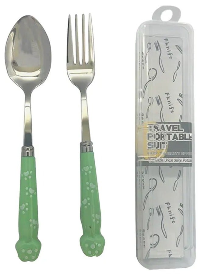 Brain Giggles Brain Giggles Kids Cutlery Set with Case Stainless Steel Cutlery with Rounded Edges Portable Travel Utensils Set for Kids -Green  - Image 1