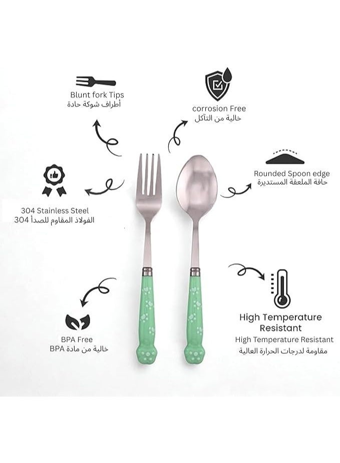 برين جيجلز قهقهات الدماغ مجموعة أدوات مائدة للأطفال مع علبة أدوات مائدة من الفولاذ المقاوم للصدأ مع حواف مستديرة مجموعة أدوات السفر المحمولة للأطفال باللون الأخضر - Image 3