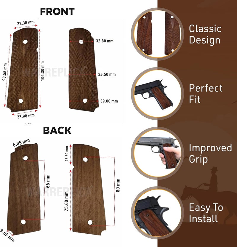warreplica WWII US M1911 / 1911 .45 Wooden Grips - Reproduction - Image 3