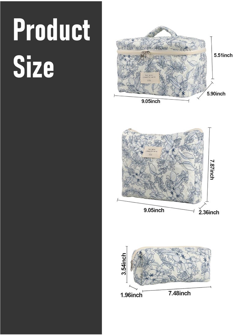 Makeup Bag Set 3 pcs, Quilted Makeup Bag, Large Floral Cosmetic Bag for Women, Cute Cotton Makeup Bag, Flower Travel Toiletry Organizer Bag - pzsku/ZC341DDD26AF612ABF8EBZ/45/_/1726658584/2ab2a22b-a2fc-408b-8392-503163609166