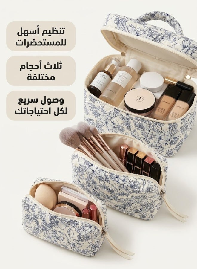 ترنز مجموعة من ثلاثة قطع باحجام مختلفة من حقائب المكياج القطنية الناعمة - Z10 - Image 2
