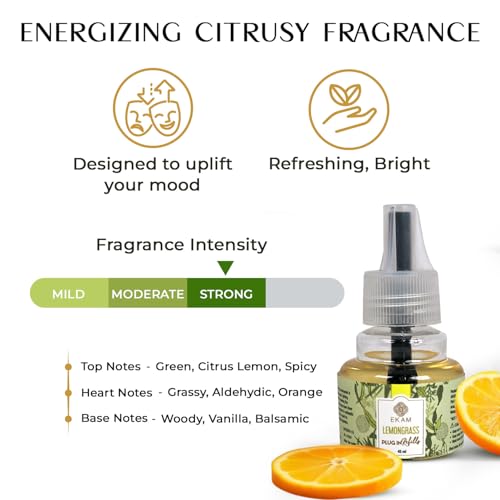 EKAM Plug-In Air Freshener Refill (45ml) | Lemongrass Scent for Room/Bathroom | Automatic Refill | Lasts up to 125 Days / 500 Hours | Perfect for Living Rooms, Bedrooms & More - Image 3
