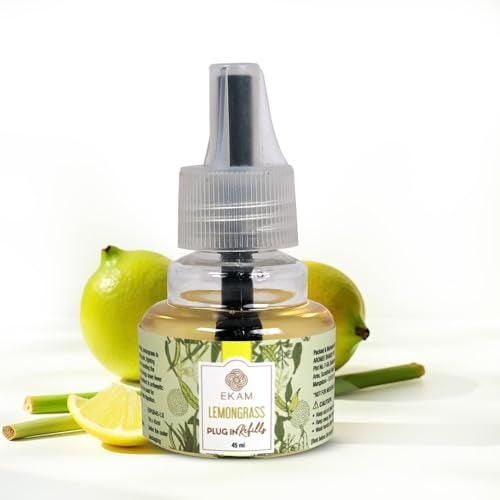 EKAM Plug-In Air Freshener Refill (45ml) | Lemongrass Scent for Room/Bathroom | Automatic Refill | Lasts up to 125 Days / 500 Hours | Perfect for Living Rooms, Bedrooms & More - Image 1