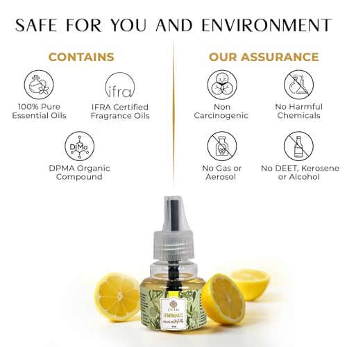 EKAM Plug-In Air Freshener Refill (45ml) | Lemongrass Scent for Room/Bathroom | Automatic Refill | Lasts up to 125 Days / 500 Hours | Perfect for Living Rooms, Bedrooms & More - Image 4