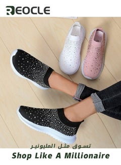 REOCLE Women's Mesh Walking Shoes Rhinestone Glitter Slip On Loafers Ballroom Jazz Latin Dance Sock Sneakers Knitted Anti-Slip Sneakers Casual  - Image 5