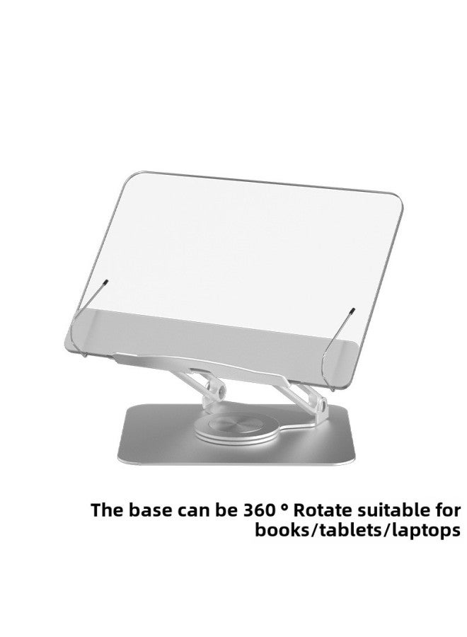 360 Degree Rotating Reading Stand Notebook Stand Foldable Rotating Notebook Reading Universal Desktop Stand-Color:Silver (acrylic Panel + Aluminum Alloy Rotating Base)  - Image 1