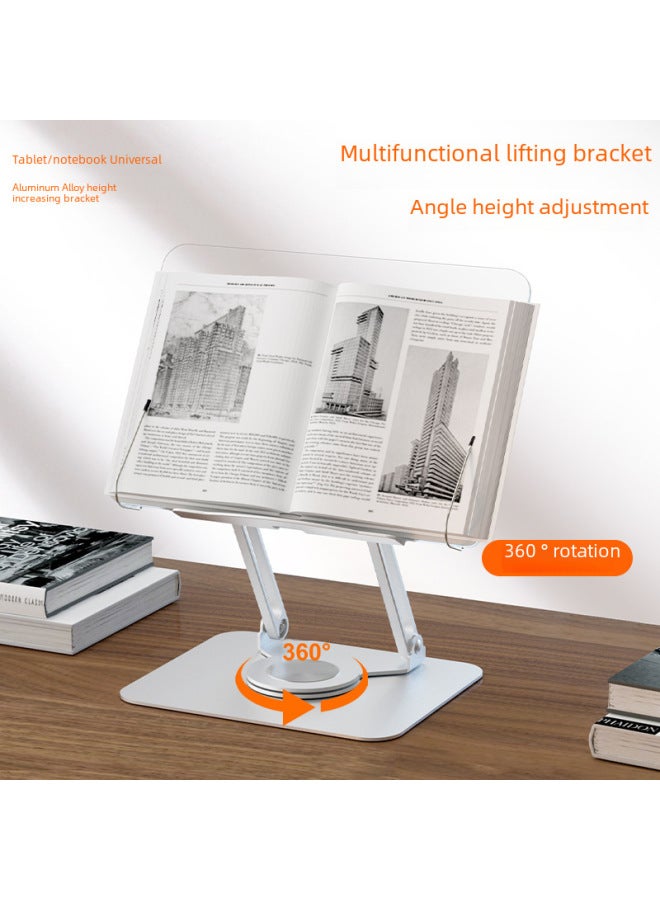 360 Degree Rotating Reading Stand Notebook Stand Foldable Rotating Notebook Reading Universal Desktop Stand-Color:Silver (acrylic Panel + Aluminum Alloy Rotating Base)  - Image 2