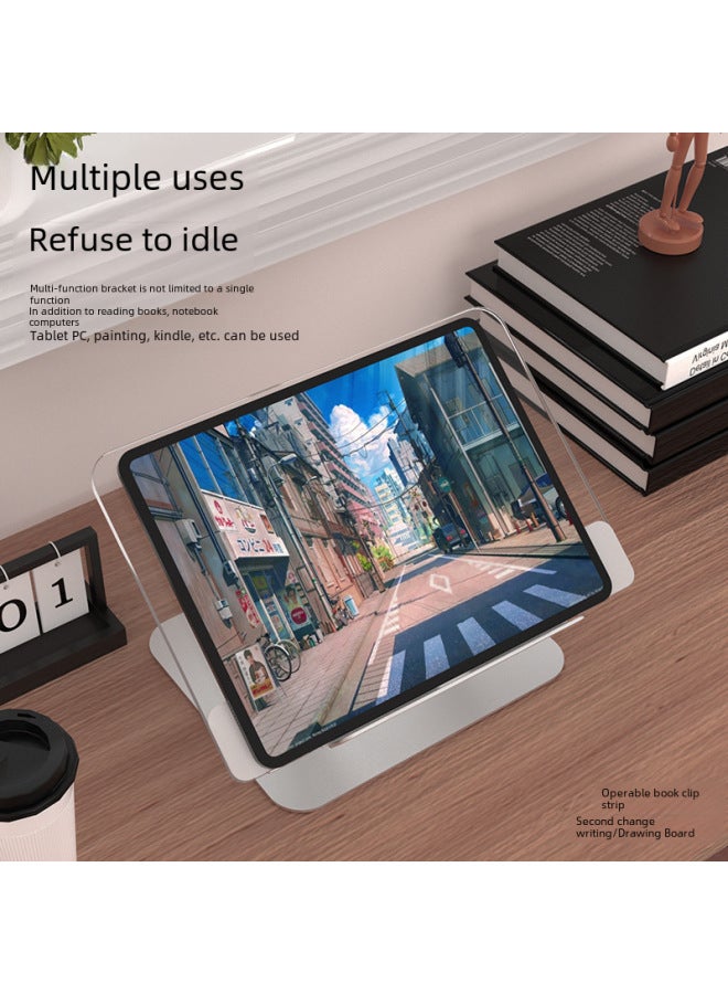 360 Degree Rotating Reading Stand Notebook Stand Foldable Rotating Notebook Reading Universal Desktop Stand-Color:Silver (acrylic Panel + Aluminum Alloy Rotating Base)  - Image 4