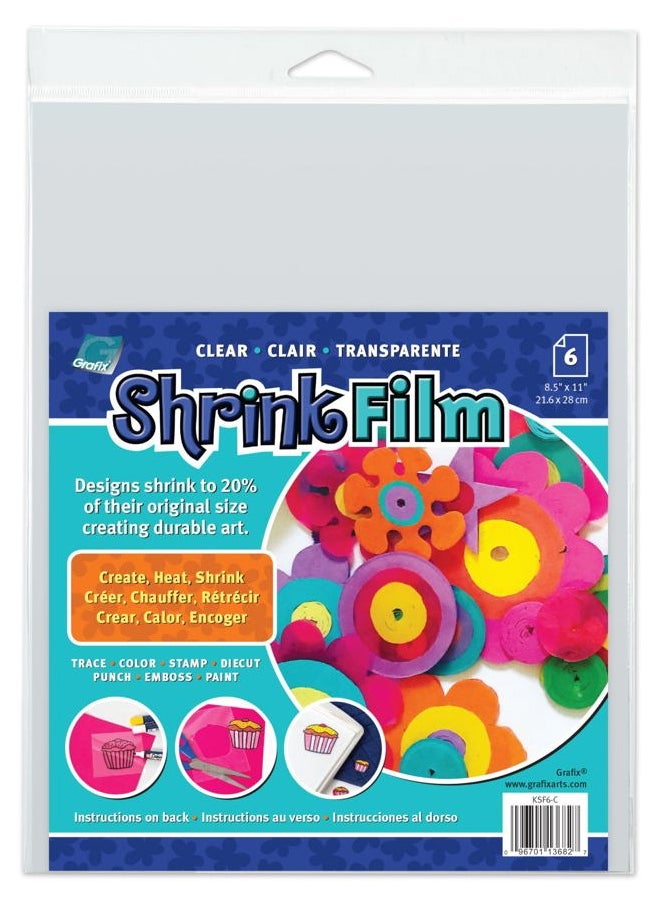 Grafix Shrink Film - Clear Transparent 8.5"x11" Sheets, Design Your Art and Shrink It to Create Jewelry, Embellishments, Paper Crafts, Gift Tags, Ornaments and More, Pack of 6  - Image 1