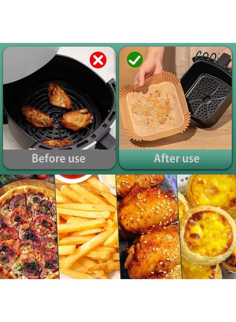 NIBEMINENT 200-Pack Disposable Air Fryer Paper Liners - Non-Stick, Oil-Resistant, Waterproof Food-Grade Paper Pads for Roasting, Microwave & Baking - Image 5