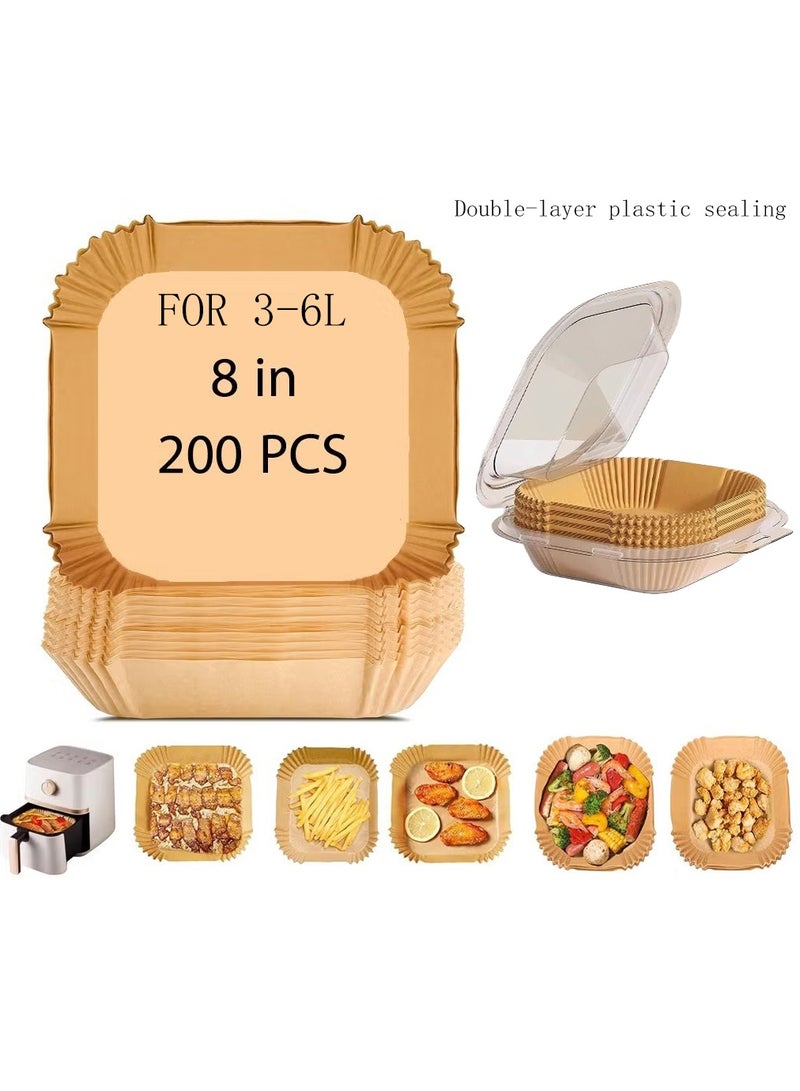 NIBEMINENT 200-Pack Disposable Air Fryer Paper Liners - Non-Stick, Oil-Resistant, Waterproof Food-Grade Paper Pads for Roasting, Microwave & Baking - Image 1