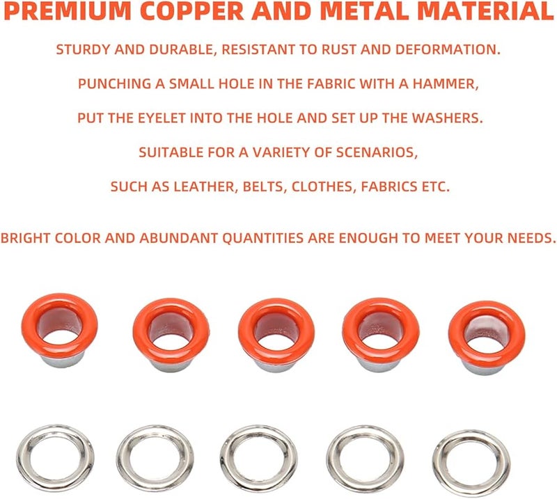 Orange 500 Sets 6mm Copper Grommet Kit For Clothes Leather Bags Repair Decoration - Image 4